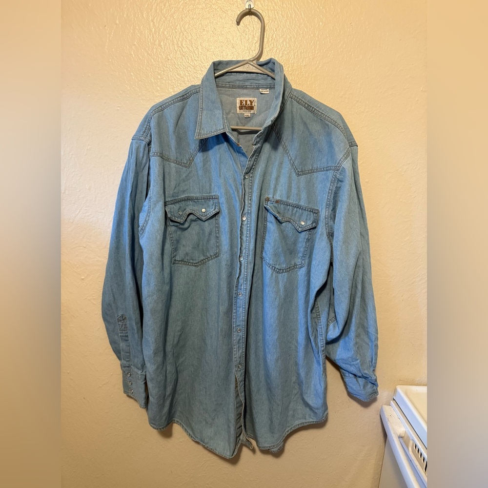 Denim Button-Up Shirt with pearl snap - Picture 2 of 9